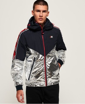 Superdry Sport Stripe Chrome Cagoule Férfi Kabát Sötétkék | GUYDV7409